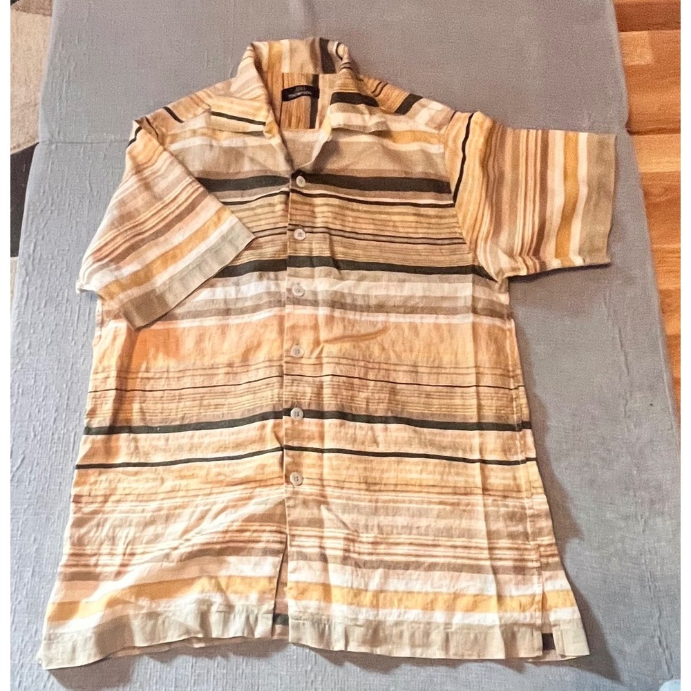 JIM THOMPSON‎ Mens Short Sleeve Striped Linen Button Up Shirt Size S